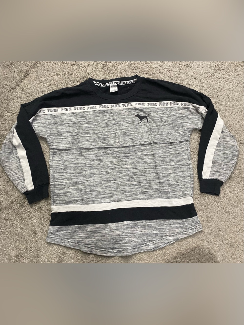 PINK Victoria's Secret Gray and Black Long Sleeve Tee